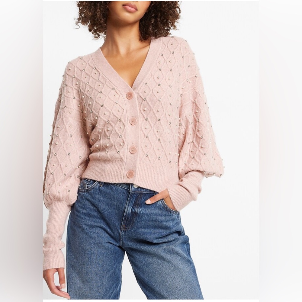 Express Embellished V-Neck Balloon Sleeve Cardigan size S NWT
